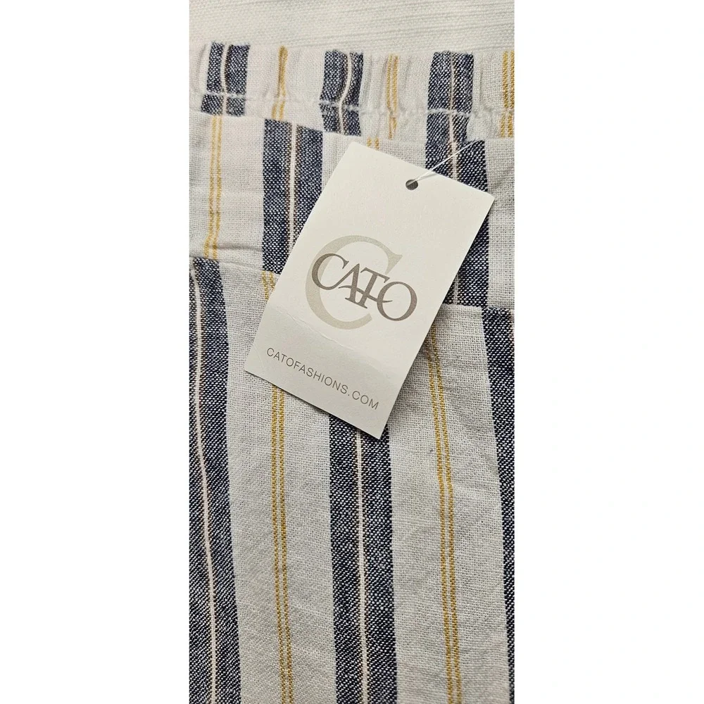 NWT Cato Women's White Blue Yellow Striped Wide Leg Button Side Pants S